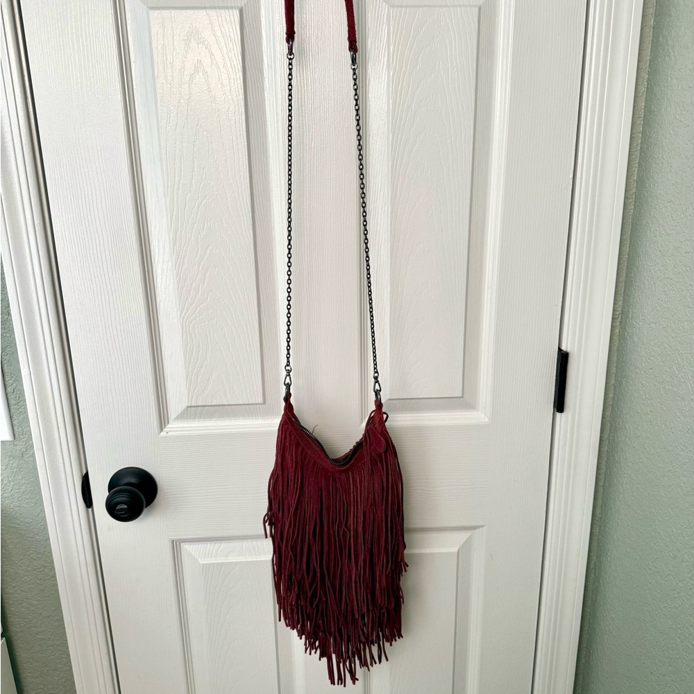 Monserat De Lucca Burgundy Fringe Hobo Bag - Picture 2 of 4